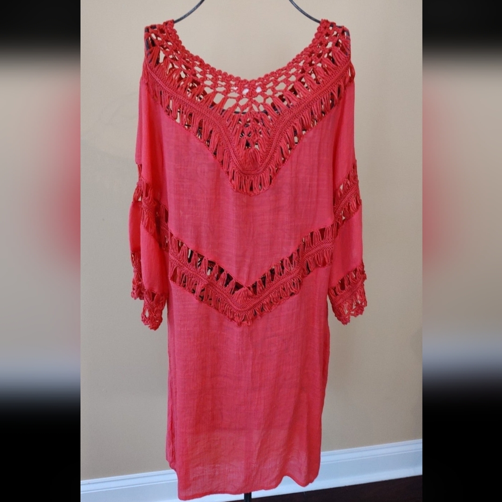 Coral Crochet Boho Top Coverup